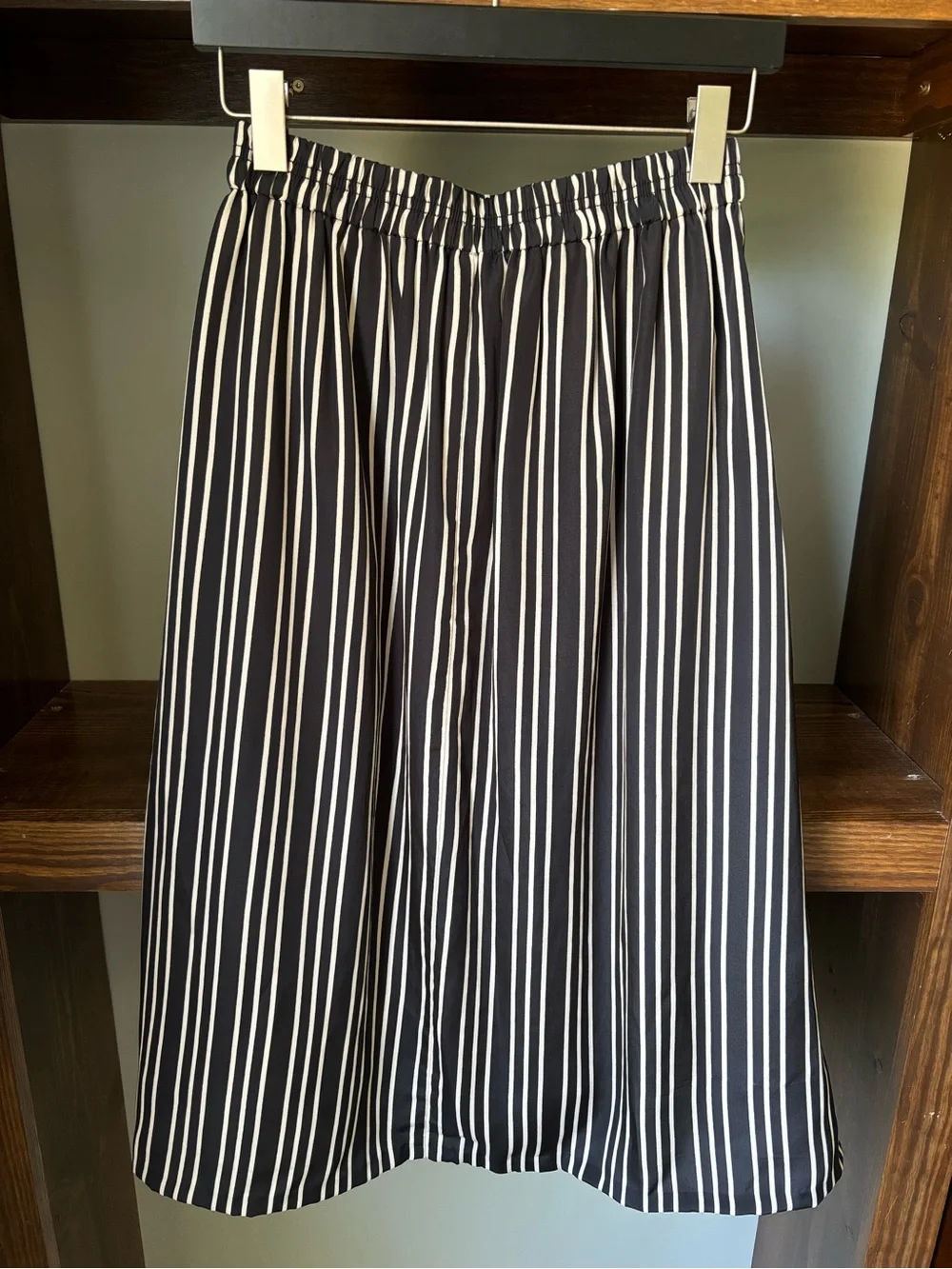 J. Crew Deep Navy and Cream Vertical Stripe Midi Skirt